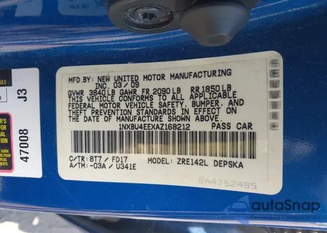 2010 Toyota Corolla S from USA, damaged, VIN 1NXBU4EEXAZ168212